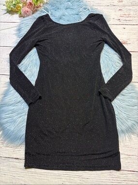 Lulu's Gift of Love Black and Silver Backless Long Sleeve Bodycon Dress sz L